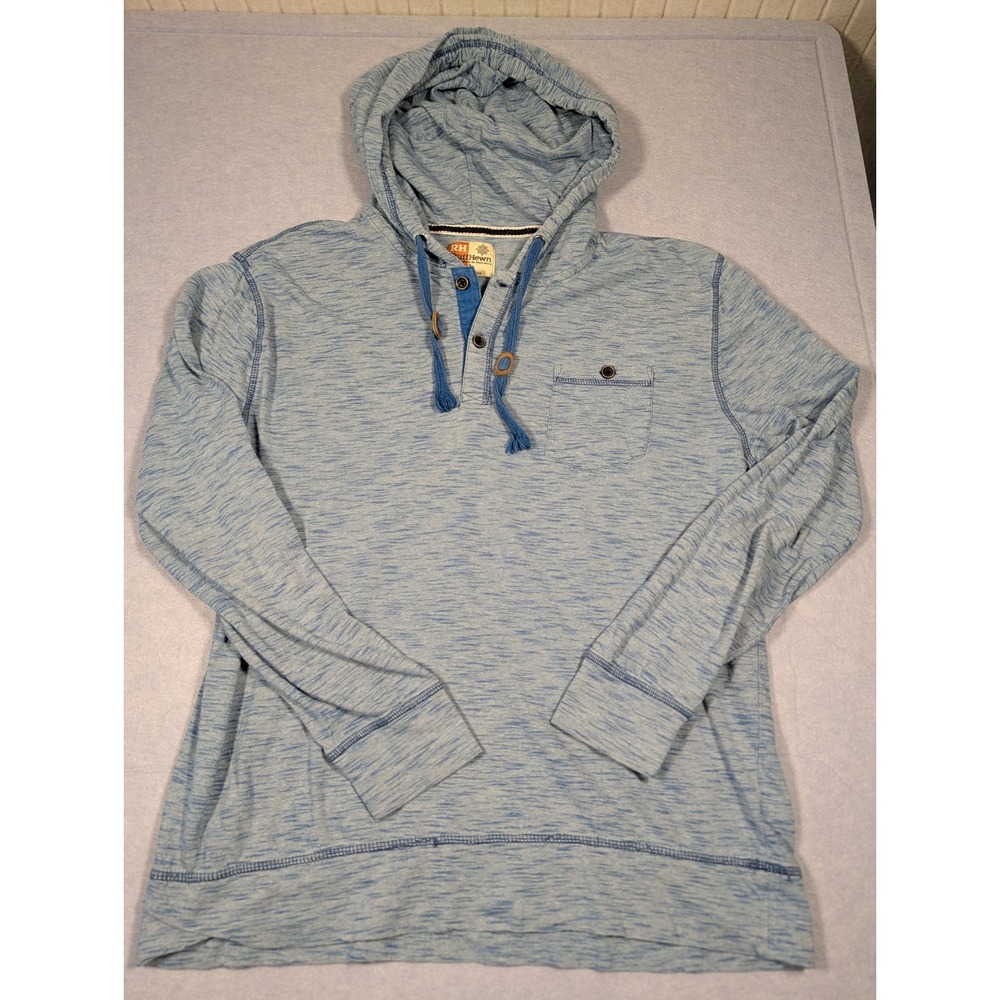 RuffHewn Hoodie Mens Large Blue Space Dye Henley Pullover Excellent